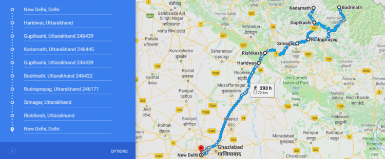 Delhi to Kedarnath Road trip route